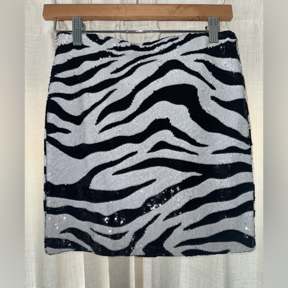 Alice + Olivia Black and White Sequin Mini Skirt